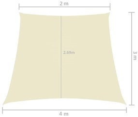 Para-sol estilo vela tecido oxford trapézio 2/4x3 m creme