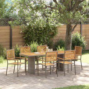 Conjunto de Jantar para Jardim vidaXL 7 Peças Cinza de Polirattan e Acácia