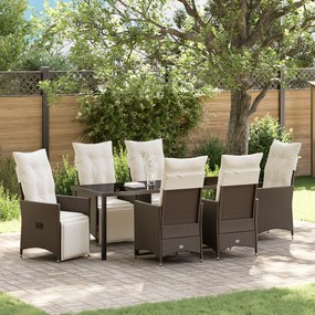 vidaXL Conjunto de Jantar de Jardim de 7 Peças com Almofadas Castanho Rattan Poliéster
