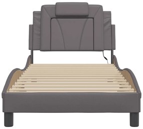 Estrutura de cama com luzes LED 90x200cm couro artificial cinza