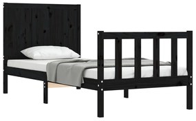 Estrutura de cama com cabeceira 90x200 cm madeira maciça preto