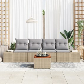 Conjunto de Sofá de Jardim de 5 Peças com Almofadas Bege Rattan Poliés