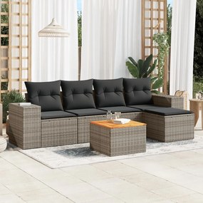6 pcs conjunto sofás de jardim com almofadões vime cinzento