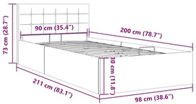 Cama hidráulica arrumação 90x200cm tecido cinza-escuro