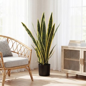 Planta Artificial Sanseviéria com Vaso, 15 x 15 x 77 cm, 21 Folhas Ajustáveis, Verde