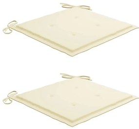 Cadeiras de jardim c/ almofadões creme 2 pcs teca maciça