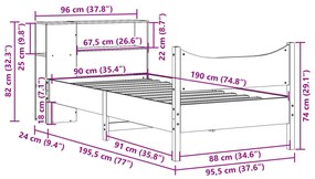 Cama sem colchão 90x190 cm madeira de pinho maciça castanho-mel