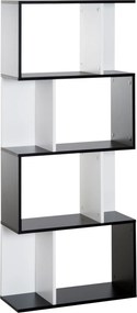 Estante de 5 níveis 60 x 24 x 148 cm, móvel de arrumação em forma de S com prateleiras, estante para sala de estar, quarto e escritório, preto, branco