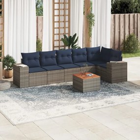 vidaXL 7 pcs conjunto sofás p/ jardim c/ almofadões vime PE cinzento