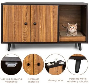 Caixa de areia oculta para gatos decorativa com porta dupla 90 x 50 x 50 cm cor de nogueira
