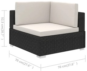 Conjunto Lounge de Jardim Ives em Vime Preto - 2 Sofás e Mesa de Centr