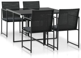 vidaXL 5 pcs conjunto jantar exterior com almofadões vime PE preto