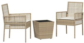 Conjunto de bistrô de jardim vidaXL com 3 peças e almofadas Bege em Ra