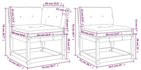 6 pcs conjunto de sofás de jardim c/ almofadões pinho maciço