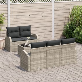 Conjunto de Sofás de Jardim de 6 Peças com Almofadas Cinza Claro Polir