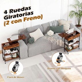 Mesa apoio com tampo elevável, estação de carregamento 60 x 24 x 67,5 cm, rodas, compartimento oculto, estantes abertos, mesa de cabeceira móvel em ca