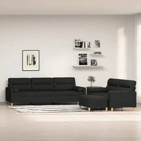 vidaXL 3 pcs conjunto de sofás c/ almofadões tecido preto