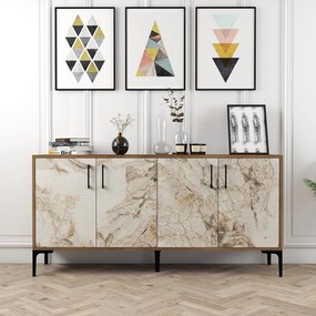 Console Kiev – Nogueira e Mármore Branco – 160 cm x 78 cm x 35 cm