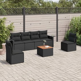 vidaXL 7 pcs conjunto de sofás p/ jardim c/ almofadões vime PE preto