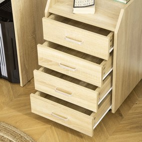 Vinsetto Bloco de Gavetas Móvel Auxiliar com 4 Gavetas Bancada Superior de Armazenamento 4 Rodas e 2 Freios para Estúdio Escritório 40x36x65cm Carvalho