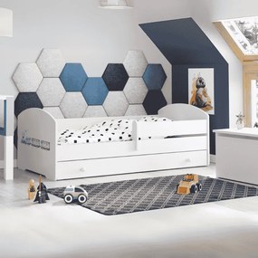 Cama infantil branca com gaveta comboio LUK 160x80 - colchão e estrado incluído
