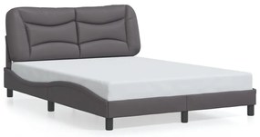 Estrutura de cama c/ luzes LED 120x200cm couro artificial cinza