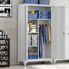 Armário arrumação multifuncional com 2 portas e 5 compartimentos, 80 x 40 x 165 cm, cinzento mate