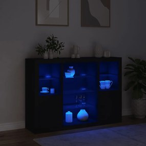 Aparadores c/ luzes LED 3 pcs derivados de madeira preto