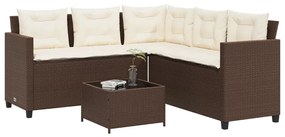 Sofá de jardim forma de L c/ mesa e almofadões vime PE castanho
