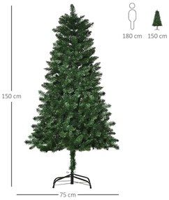 Árvore de Natal Artificial 150cm Ignífuga com 454 Ramas com 2 Tipos de Pontas de PVC e Base de Aço Decoração de Natal para Interiores Verde