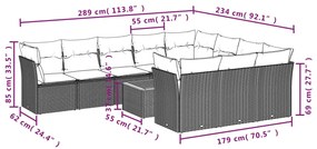 11 pcs conjunto sofás de jardim c/ almofadões vime PE preto