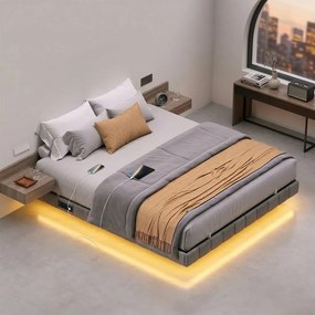 Estrutura de cama 140 x 200 cm, com iluminação LED, base de cama  (COLCHÃO NÃO INCLUIDO) Cinza