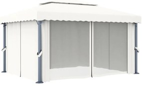 Gazebo com cortinas e cordões de luzes LED 4x3 m branco nata