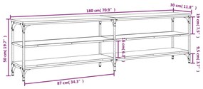 Móvel de TV 180x30x50cm derivados madeira/metal cinzento sonoma