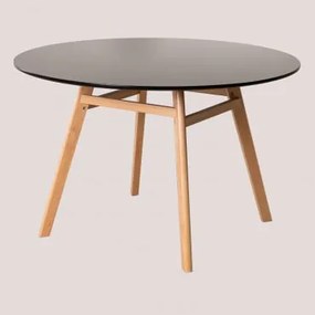 Mesa De Jantar Redonda Em Mdf E Madeira De Faia Scand Nordic Preto & Ø120 Cm - Sklum