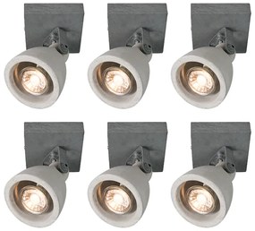 Conjunto de 6 focos industriais cinzento cimento 1-luz - Creto Industrial