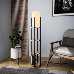 Candeeiro de Pé Shelf Lamp – Preto e Cobre – 25x25x130 cm