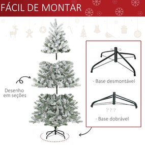 Árvore de Natal Nevada Artificial 150cm com 521 Ramos PVC e PE Base Dobrável e Suporte de Metal Decoração de Natal para Interiores Ø90x150cm Verde e B