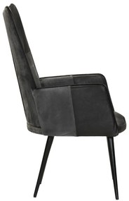 Poltrona de apoio couro genuíno preto e cinzento