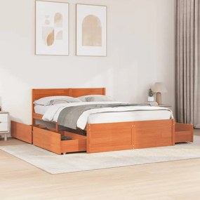 Cama sem colchão 120x190 cm madeira pinho maciça castanho-mel