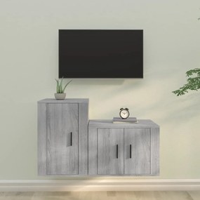 Conjunto móveis de TV 2 pcs madeira processada sonoma cinza