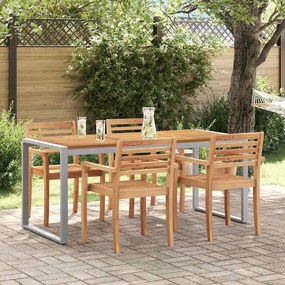 Mesa de Jantar Externa vidaXL Cinza 180x90x75 cm Aço e Madeira Sólida Acácia