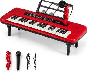 Teclado de 37 teclas para crianças com microfone, suporte e pés removíveis para maiores de 3 anos. Vermelho