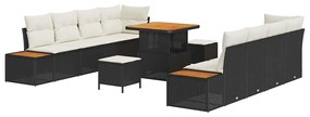 Conjunto de Sofá de Jardim vidaXL com Almofadas Preto Rattan Poliéster