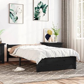 vidaXL Estrutura de cama solteiro 90x190 cm madeira maciça preto