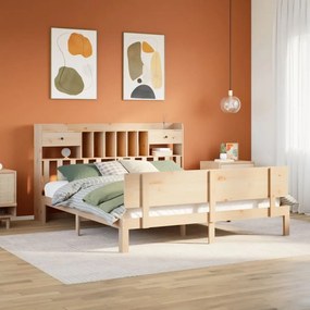 vidaXL Cama com estante sem colchão 200x200 cm pinho maciço