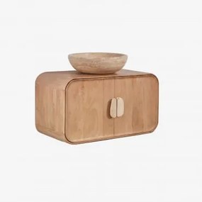 Conjunto De Móvel De Casa De Banho Suspenso 95x45 Cm Em Madeira De Manga E Pedra Natural Kivalina Travertino - Madeira De Mangueira & - Sklum
