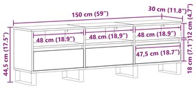 Armário para TV vidaXL Preto Carvalho 150x30x44,5 cm Madeira engenheir