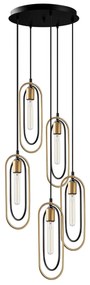 Candeeiro Suspenso Cerco – Preto e Dourado – 48 x 48 cm