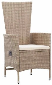 Conjunto de Cadeiras de Jardim Reclináveis 3 pcs Bege Creme
